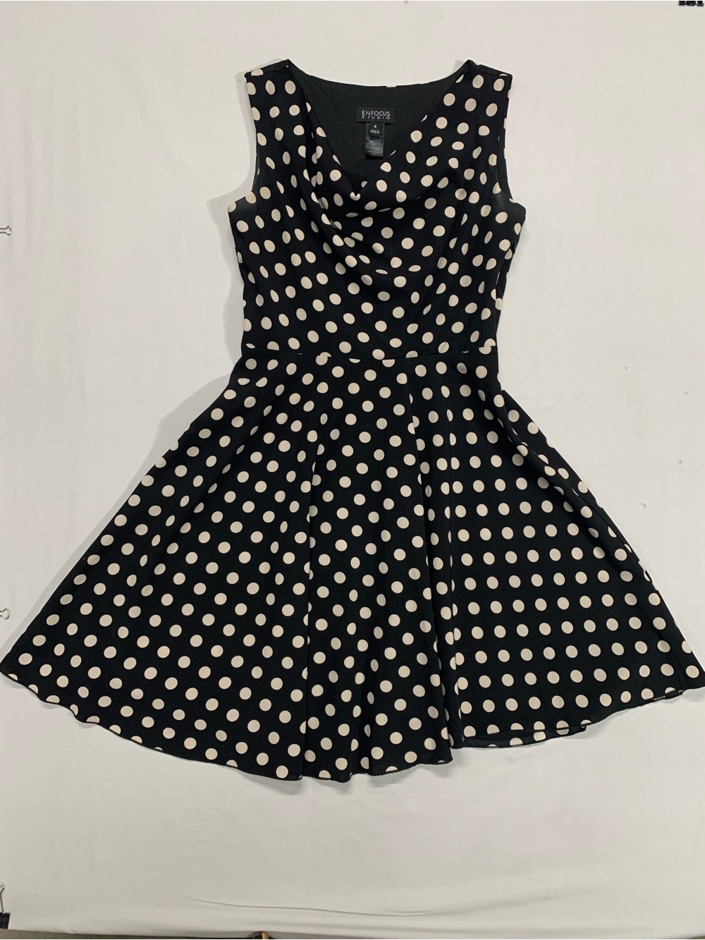 Enfocus Studio Black Dress with Cream Polka Dots
